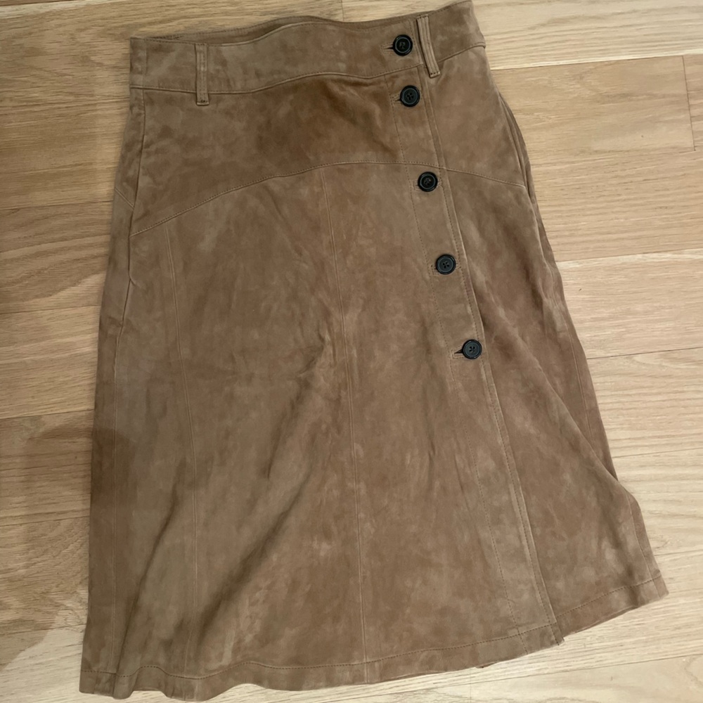 Frame Tan Suede Midi Skirt